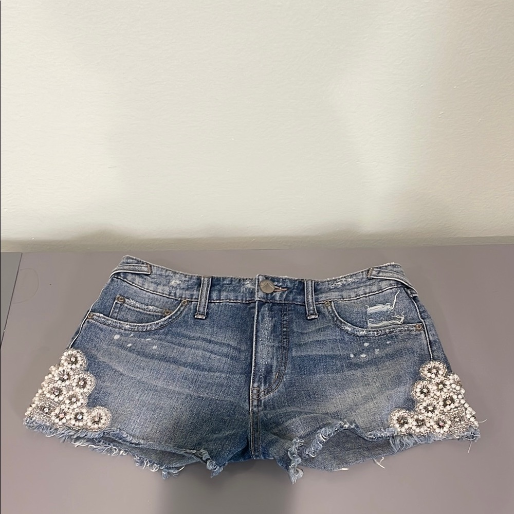 Free People Embellished Denim Shorts with Floral Accents size 27